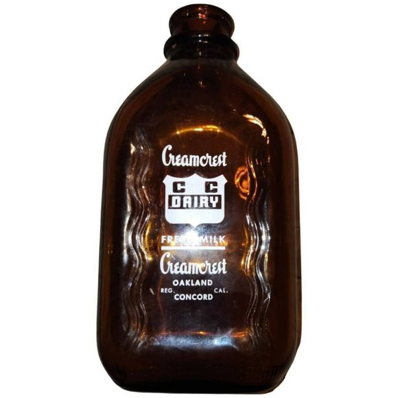 Amber Glass Dairy Fresh Milk Bottle Cream Crest Dairy Oakland Concord California - Picture 1 of 6